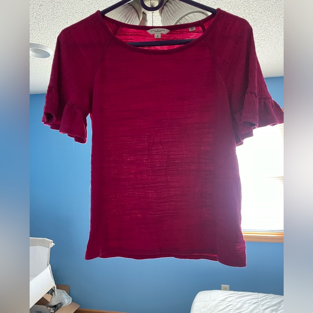 5/$20 deal! Max Studio Burgundy Ruffle Sleeve Blouse